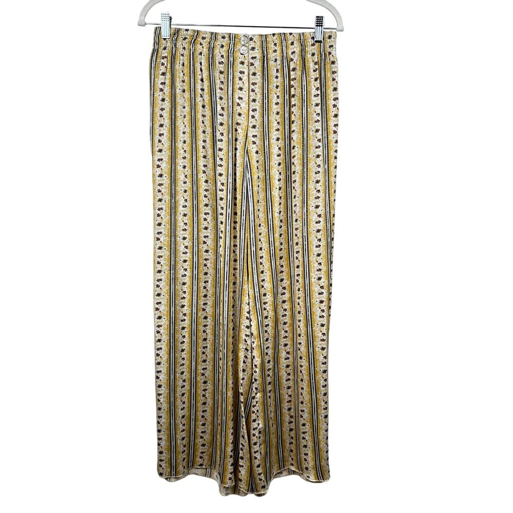 Free People Intimately Wide Leg Floral Pant Boho Hipster Small Yellow Satin